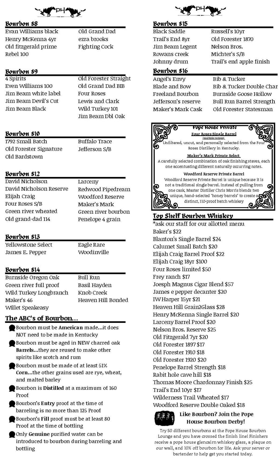 Bourbon menu